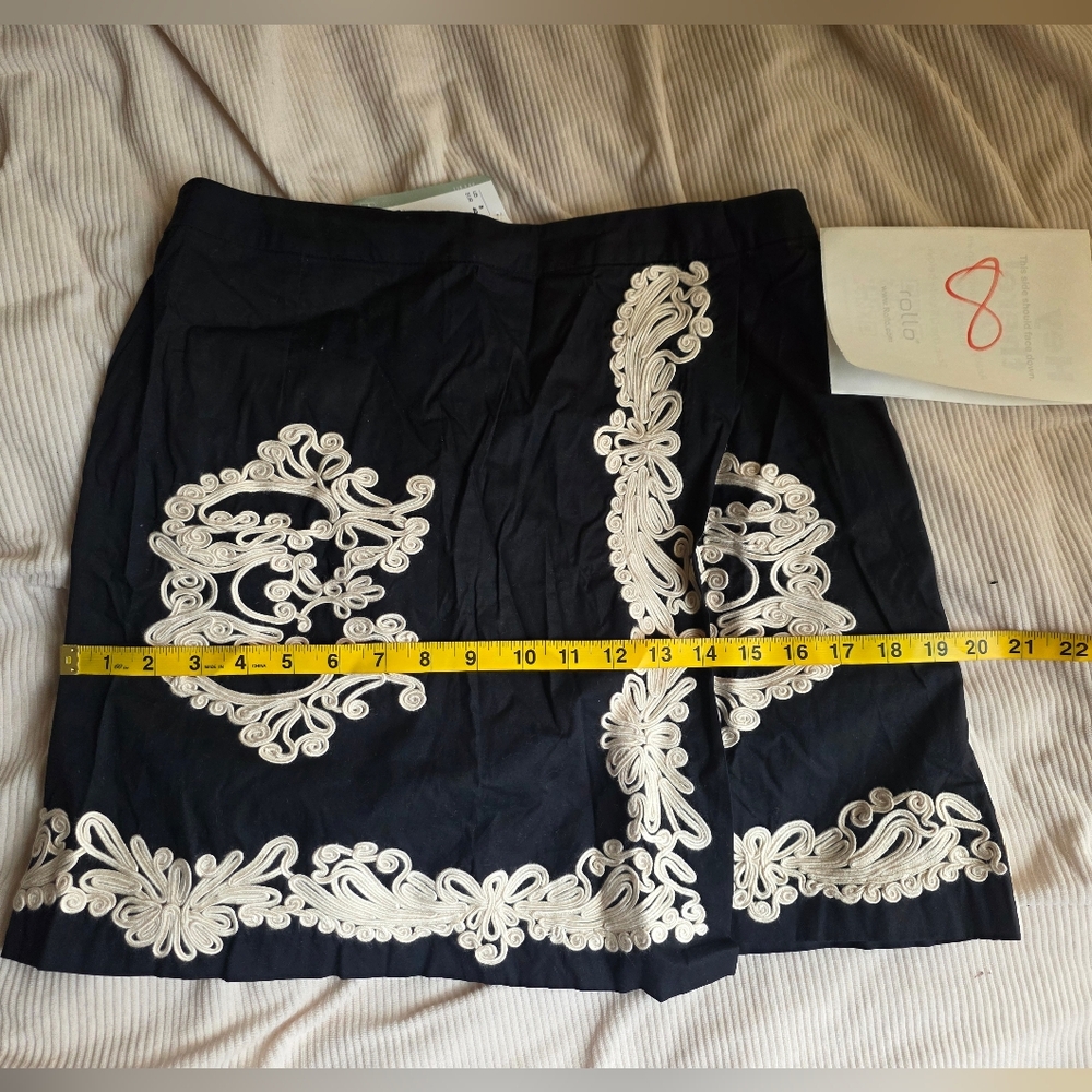 H&M Appliqued A-line Wrap Skirt black Embellishment ecru cotton BNWT - Picture 12 of 16
